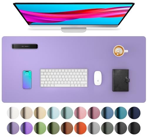 Leather Desk Pad Protector,Mouse Pad,Office Desk Mat, Non-Slip PU Leather Desk Blotter,Laptop Desk Pad,Waterproof Desk Writing Pad for Office and Home (60cmX35cm, Lavender)