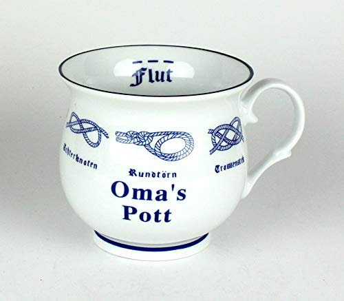 Buddel-Bini Oma's Pott mit Seemannsknoten bauchig Kaffeebecher Kaffeetasse Kaffee