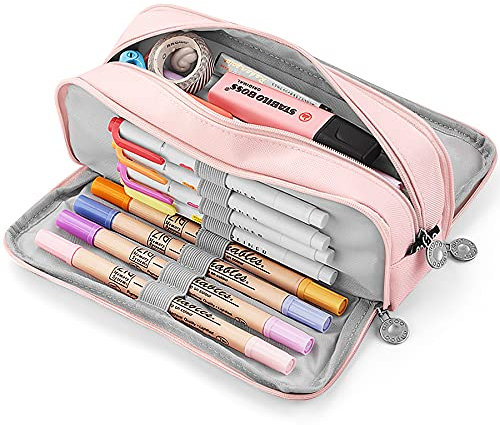 KidsPark Federmäppchen Mädchen Jungen, Mäppchen Mädchen Teenager, Federmäppchen Groß mit 3 Fach, Pencil Case für Kinder Erwachsene, Etui Schule Studenten Federtaschen, Rosa