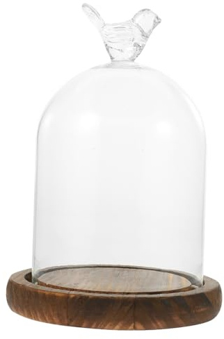 IMIKEYA Glas Glocke Glaskuppel mit Holzboden, Klein Dekorative Glashaube Glasglocke Transparent Pflanzenglocke für Deko, Tafelschmuck, Lichter, Kuchenglocke, 9x15 cm