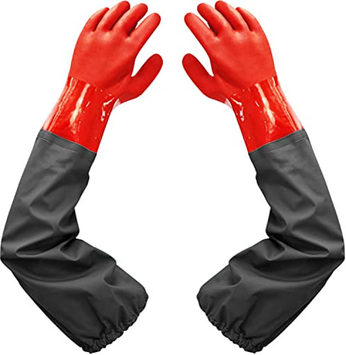 Haiou Pond Gloves Long Arm Waterproof Gloves Long Rubber Gloves for Men and Women (25 inches, Large)