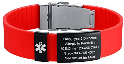 VNOX Pulseras de alerta médica para hombres y mujeres, pulseras de identificación médica deportivas personalizadas con banda de cuerda ajustable, pulseras de identificación de alerta médica, Piedra