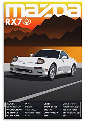 ASDSA Jdm Auto-Poster Mazda Rx-7, Leinwand-Kunstposter und Wandkunstdruck, modernes Familienschlafzimmer-Dekor-Poster, 20 x 30 cm