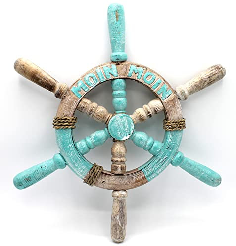 dekoundmeer Steuerrad Holz 35cm MOIN MOIN Handarbeit aus Altholz Treibholz