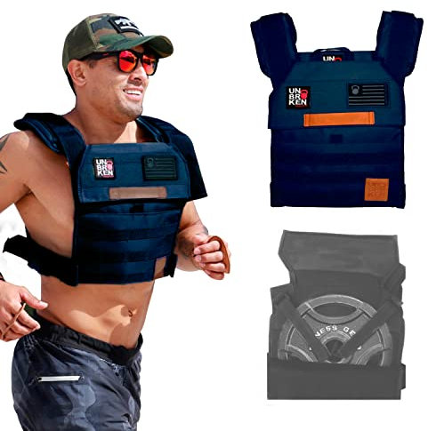 UNBROKENSHOP Verstellbare Gewichtsweste, WOD Crossfit, Hantelscheiben Träger für Kraft- und Ausdauertraining und Laufen, für Männer oder Frauen, 2 Patches enthalten [Marine]