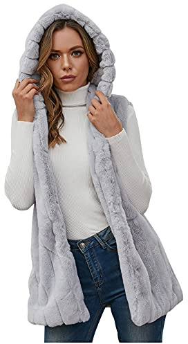 TDEOK Gilet in pelliccia sintetica da donna, senza maniche, in finta pelliccia, elegante, in pelliccia, per l'inverno