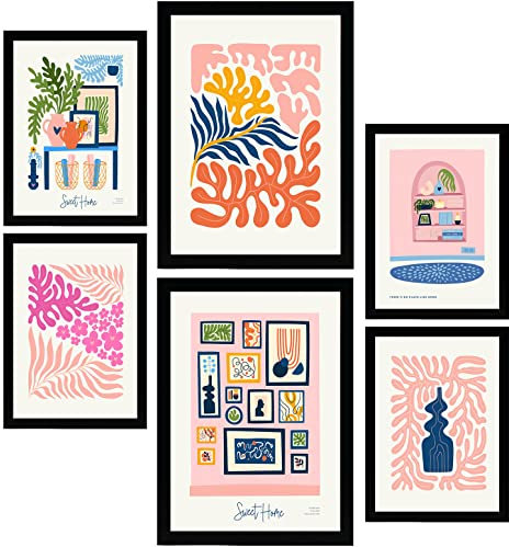 Nacnic Set de 6 Posters Minimalismo en Colores Pastel. Dulce hogar. Láminas de Paisajes y Naturaleza para el Diseño y Decoración de Interiores. Tamaños A3 & A4, Marcos Negros.