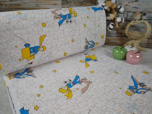 240cm Extrabreit Popeline Baumwolle Stoff Meterware ab 50cm 100% Baumwollstoff Stoffe Bastelstoff ÖKO-TEX Ranforce Kinderstoffe Stoffe Kinder Babystoffe Baby Der kleine Prinz VP0K021 (Blau/Gelb)