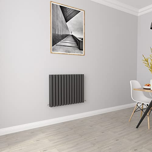 Radiadores horizontales ovalados de color antracita, de diseño de doble panel, 600 x 767 mm, radiadores de calefacción central
