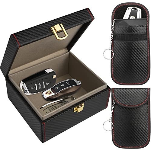 Car Key Signal Blocker Box, [5-7 Car Keys] Diyife 12.5 x 10.2 x 5.5cm Medium Capacity Faraday Box for Car Keys with 2 Pack Faraday Pouch, Anti-Theft Key Fob Protector RFID Signal Blocking Box