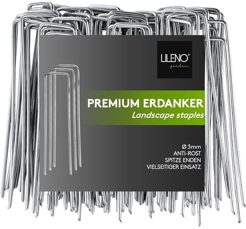 LILENO HOME Lot de 100 piquets pour tissu anti-mauvaises herbes, 14 x 4 cm, Idéal pour le jardin, la tente ou comme ancrage au sol, Ancrage au sol de jardin pour bâche anti-mauvaises herbes, piquets