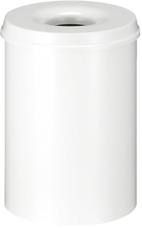 PROREGAL Selbstlöschender Papierkorb & Abfallsammler aus Metall | 30 Liter, HxØ 47x33,5cm | Weiß