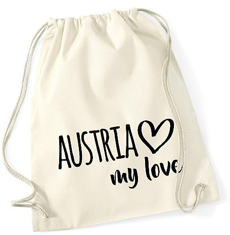 Hururaa Turnbeutel Austria my love Baumwolltasche Baumwolle 12 Liter Natural für alle die Österreich lieben Geschenk Idee für Freunde und Familie