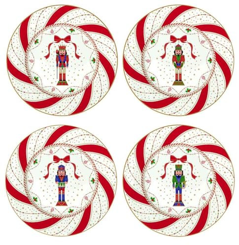 Easy Life Set 4 piatti dessert in porcellana con schiaccianoci in box regalo vintage Nutcracker Twist D19 cm