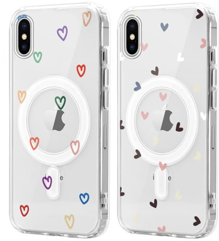 Xylota 2 Stück Magnetisch Hülle für iPhone X/XS 5.8 '' [Kompatibel mit MagSafe], Mädchen Aesthetic Muster Design Klare Handyhülle, Transparent TPU Stoßfeste Schutzhülle für iPhone X/XS, Liebe