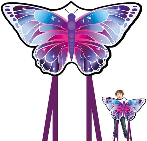 VLEDARLING Schmetterling Drachen flugdrachen für Kinder und Erwachsene, Drachen Drache für Kinder Erwachsene, Beach Drachen, Leichtwind Schmetterling Drachen,Einleiner flugdrachen(Lila)