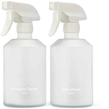 KIVY Glas Sprühflasche mit Etiketten für Putzmittel & Pflanzen [2 x 500ml] Sprühflasche Glas - Pflanzen Sprühflasche lebensmittelecht - Sprühflasche Pflanzen - Blumensprüher - Wassersprüher