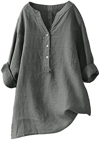 SCBFDI Haut Noir Femme Mode Femme Solde Vetement Grande Taille Femme Chemisier Noir Femme Grande Taille Chemisier Femme Ete Manche Longue Tunique Lin Femme Chemisier Femme 38 Surchemise Gris S