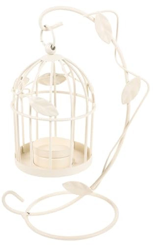 IMIKEYA Hängender Kerzenständer Esstisch Tischleuchter Tischdekoration Vogelkäfig Leuchter Vintage Hängender Kerzenhalter Wohnkultur Vogelkäfig- Eisenteile Schmiedeeisen Weiß