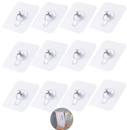 12 Pezzi Ganci Adesivi per Quadri,Chiodi Adesivi per Quadri Muro,Appendi Quadri Senza Chiodi Impermeabile Ganci Autoadesivi per Appendere Foto
