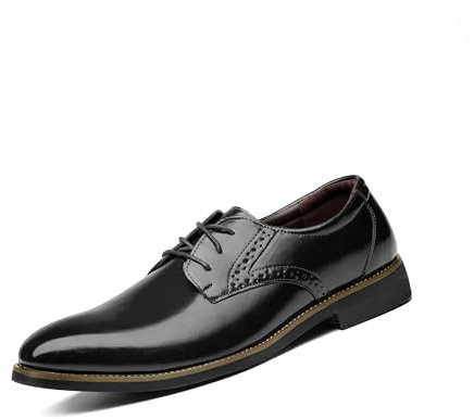 Zapatos de vestir Oxford con cordones para hombre, zapatos de vestir formales de cuero Brogue Derbys, Black, 47 EU