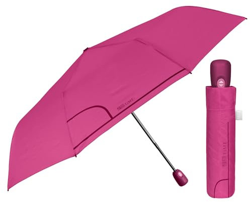 PERLETTI Ombrello Pieghevole Antivento Donna - Ombrellino Leggero Compatto Portatile da Borsa Viaggio - Apertura e Chiusura Automatica - Ombrello Mini Resistente Tascabile Tinta Unita (Magenta)