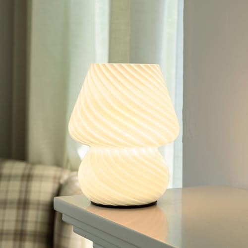 ULAROOM Batteriebetriebene Pilzlampe – Vintage Kleine Tischlampe mit Timer, schnurlose Nachttischlampe, Glas batteriebetriebene Lampe für Schlafzimmer, Küche, Wohnzimmer, Regal, Dekor, ästhetisches