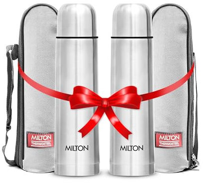 Milton Vacuum Flask for Hot Drink 500 ml (16 oz), Stainless Steel Double Walled Insulated Water Bottle for 24 Hour Hot and Cold Drinks, Leak Proof, BPA Free, Thermosteel Flip Lid Set of -2