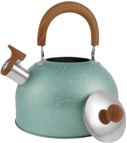 Stainless Steel Whistling Kettle, 2.6 QT Stove Top Whistling Tea Kettle with Cool Touch Ergonomic Handle, Retro Style Fast Boiling Tea Pot for Kitchen Gas Stove, Induction Cooker(Green)
