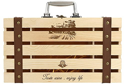 Kadimendium Caja de Vino Tinto, Caja de de Vino de Madera Portátil para 2 Botellas, Textura Clásica Elegante con Madera, Contenedor de Caja de de Vino