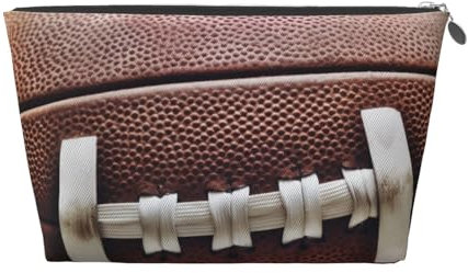 American Football Kulturbeutel mit Schnürsenkeln, bedruckt, für Damen und Mädchen, tragbare Reise-Kosmetiktasche, Leder-Make-up-Tasche, Organizer mit goldfarbenem Reißverschluss, silber,
