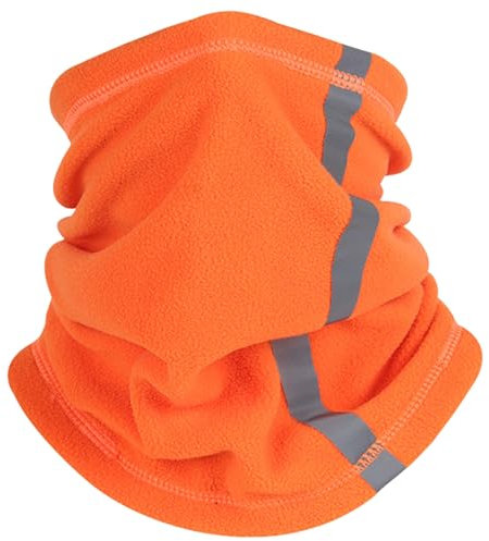 Neck Warmer, Fleece Ski Mask Drawstring Neck Scarf with Reflective Strap Soft Thermal Face Cover Fleece Neck Warmer Snood Face Warmer for Cold Weather, Orange