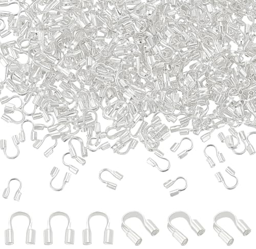 HOBBIESAY 400Pcs Silver Brass Wire Guard 5mm Long U Shape Jewelry Wire Protectors Loops Golden Silver Wire Guardians Guardians Wire Protectors for Jewelry Making Hole: 0.5mm