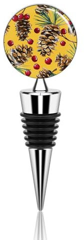 Tannenzapfen und Cranberries Weinverschluss, wiederverwendbar, auslaufsicher, Weinkorken, dekorative Getränkeflaschenverschluss, Silikon-Flaschenabdeckung für Wein, Champagner, Bier