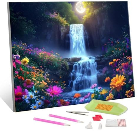 5D Diamond Painting Erwachsene Kits, DIY Wasserfall Landschaft Diamond Painting Bilder, Mosaikherstellung Malen Nach Zahlen Full Drill Stickerei Malerei Kits für Home Wand Décor 100x130cm S-276