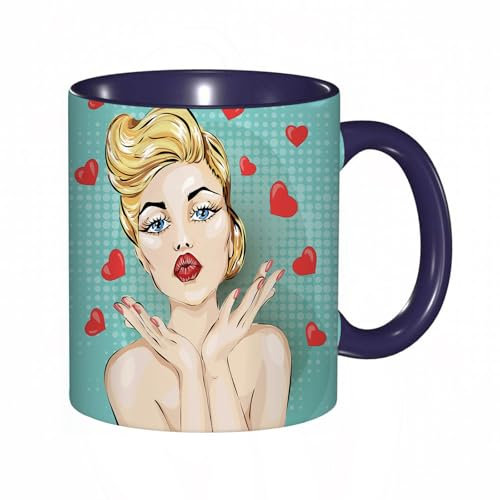 EKLMPS Coffee Mugs,11oz Ceramic Mugs, Funny Gifts for Women, Birthday Present,Christmas,Funny Mugs for Men,Pop Art face. Colorful Background in pop Art Retro Comic Style.