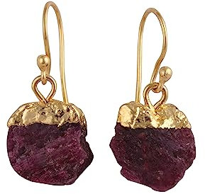 Birthstone Jewelry - Orecchino placcato oro all'ingrosso con gancio pendente fatto a mano con pietra preziosa rubino naturale Electro orecchino KJ-2402, 8-10 mm, ottone, rubino, 8-10 MM, Ottone,