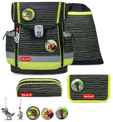 Belmil Classy Plus Schulranzen Set 6-teilig mit extra Schlüsselanhänger (405-78AG/S/K) (Prehistoric Times)
