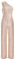 TiaoBug Damen Pailletten Jumpsuit Overall Ein-Schulter Body mit Weite Hose Festlich Einteiler Modern Hosenanzug Tanz Leotard Romper Playsuit Sekt M