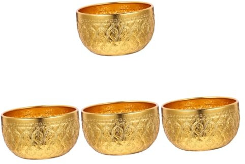 Alipis 4 Pièces Bol En Métal Grands Bols Récipients Alimentaires Avec Couvercles Bol à Bagatelle Bols De Service Pour Les Fêtes Saladier Avec Couvercle Réutilisable Golden Alliage D'étain