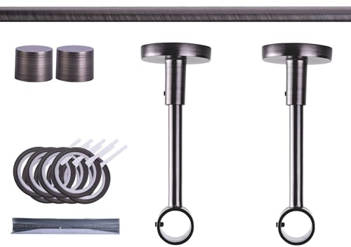Victoria M. Gardinenstange Set mit Kappenknäufen mit Deckenhalter und Flachring, Vorhangstange Ø 19 mm Länge 120cm, 1-Läufig, Anthrazit gebürstet