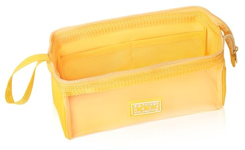 iSuperb Federtasche Mäppchen 7 Farben, Transparentes Stifteetui aus Oxford & TPU (22×11×9cm) für Schule, Büro & Make-up (Gelb)