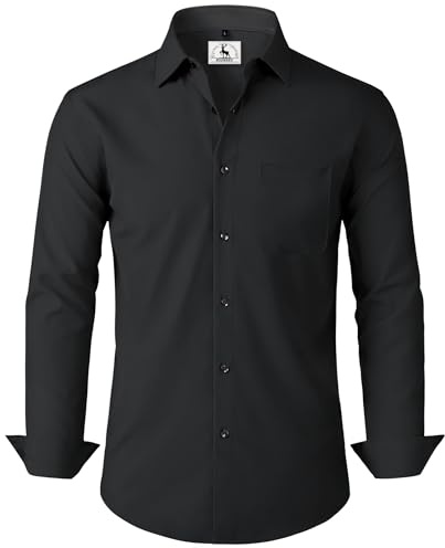 Chemise Homme Manches Longues Chemisette Coupe Slim Fit Affaires Casual | Chemise pour Hommes Ensemble Été Chemise Traditionnelle Masculine Style Business Chemise Boutonnée Noir 5XL