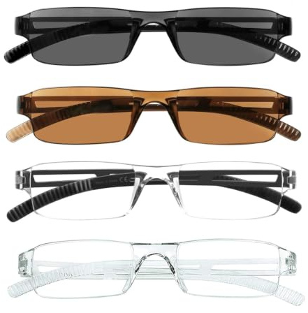 Hubeye Frameless Reading Glasses Ultralight Blue Light Blocking Lens 2.50 | Clear Plastic Frame, Rimless Frameless Structure, Comfortable to Wear, 4‑Pack of Black+Transparent+2 Sunglasses Mix Set
