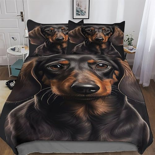 LLXXHH Dackel Hund Bettwäsche Set Bettbezüge Für Jungen Mädchen Atmungsaktive Microfaser Bettbezug Mit Reißverschluss Und Kissenbezug Single(135x200cm)