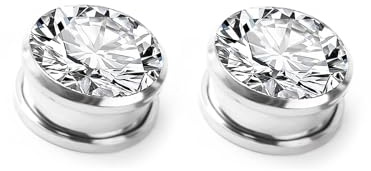 Lirzxin Plug Flesh Tunnel 18mm, 2 Stück Tunnel Set Chirurgenstahl Herren Damen Single Flared Glänzend Rund Zirkonia Schrauben Ohr Plug 18mm Silber