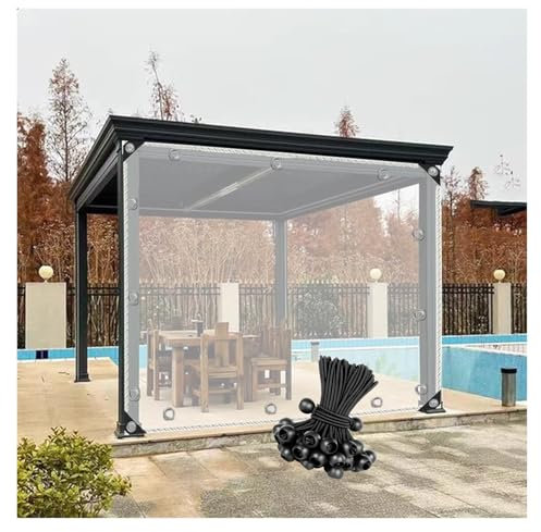 QSTGX Transparent Tarp Waterproof Clear Tarps Waterproof Pergola Side Panels for garden porches, garages, pergolas, and courtyards(8.2x8.2ft/2.5x2.5m)