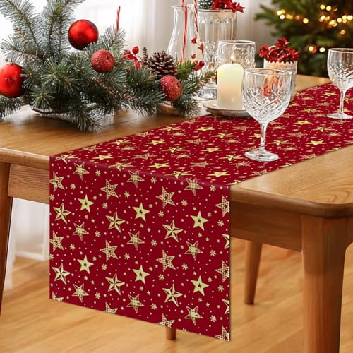 Tischläufer Sternen Rot, 40 x 140cm Dekoratives Tischband mit Goldenen Sternen Tischdeko Tischdeckenrolle für Geburtstag Hochzeit Weihnachten