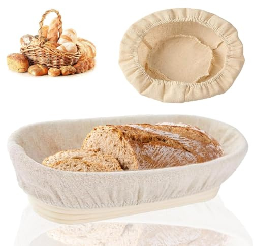 Cestino Lievitazione, Pane Cesto di Fermentazione, Ovali per la Cestini Pane Lievitazione, Cesto di Pane in Rattan Fatto a Mano con Fodera in Lino, Usato per Impasto di Pizza e Pasticceria
