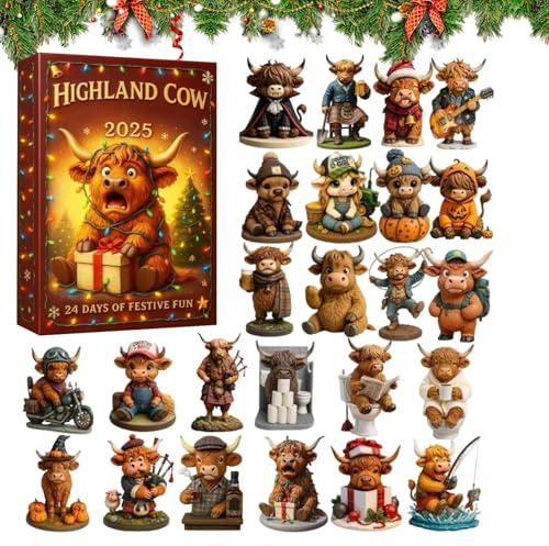 24-Tage-Thema Yak – Weihnachts-Adventskalender, interaktiver Countdown der Feiertage, leichtes Acrylmaterial, lebendige Grafiken, fertig verpackte Geschenkverpackung | Für Familie, Jugendliche,